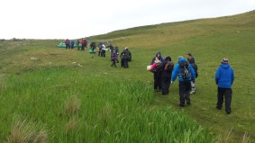 Scoor cave beachclean human chain4